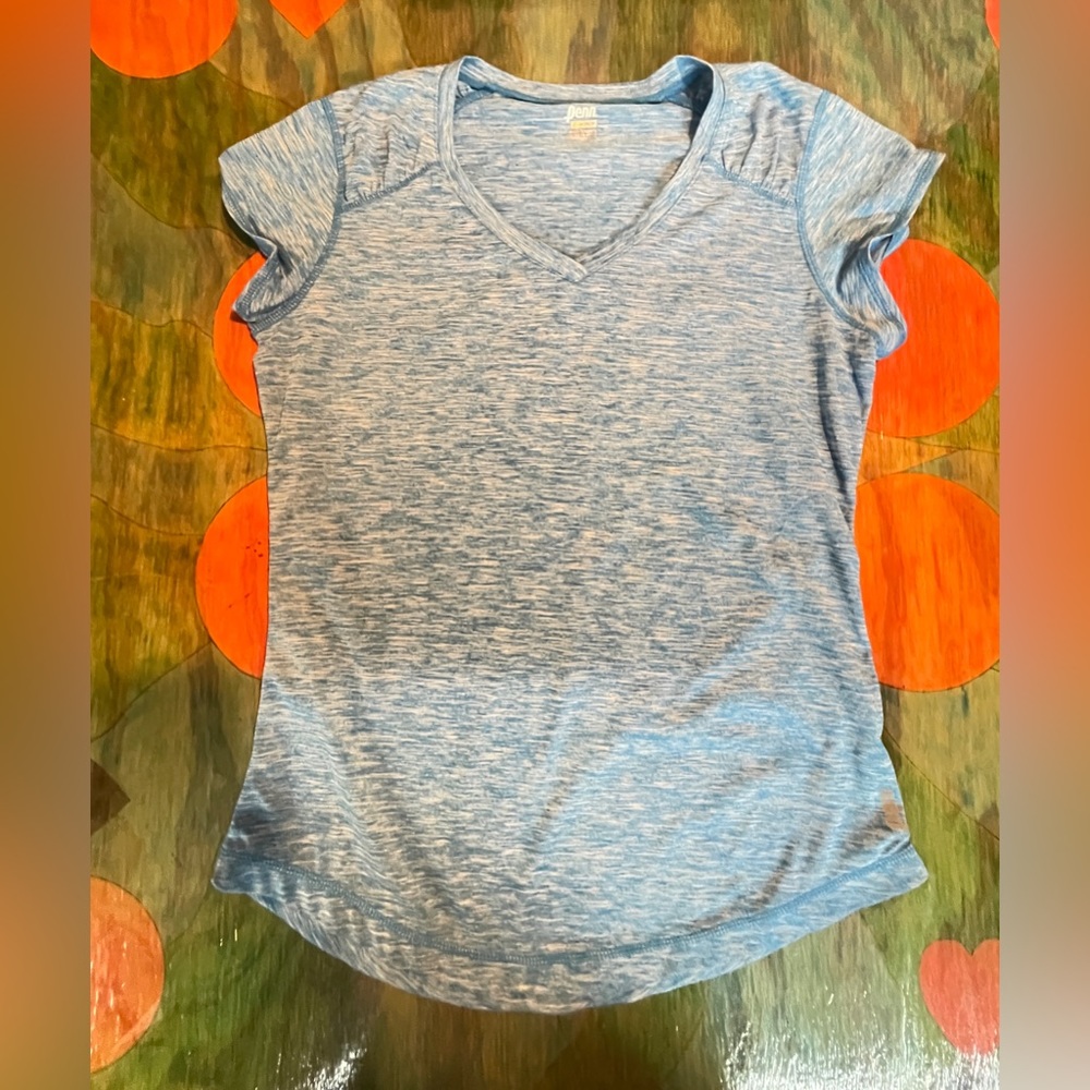 Womens Penn Teal Heather Gym Running T Shirt Sz Medium Short Sleeves V Neck.